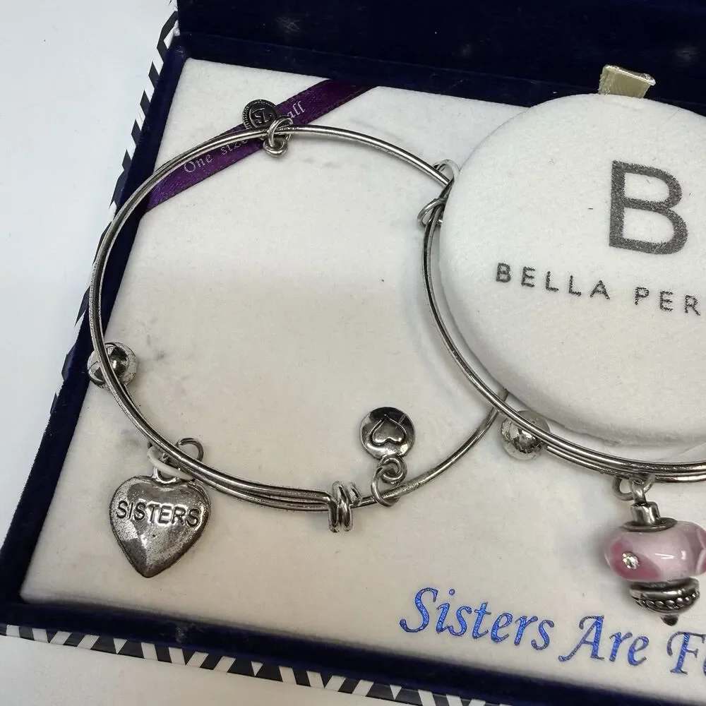 Bella Perlina SISTERS ARE FOREVER 3 Piece Silver Tone Bangle Bracelet Set New